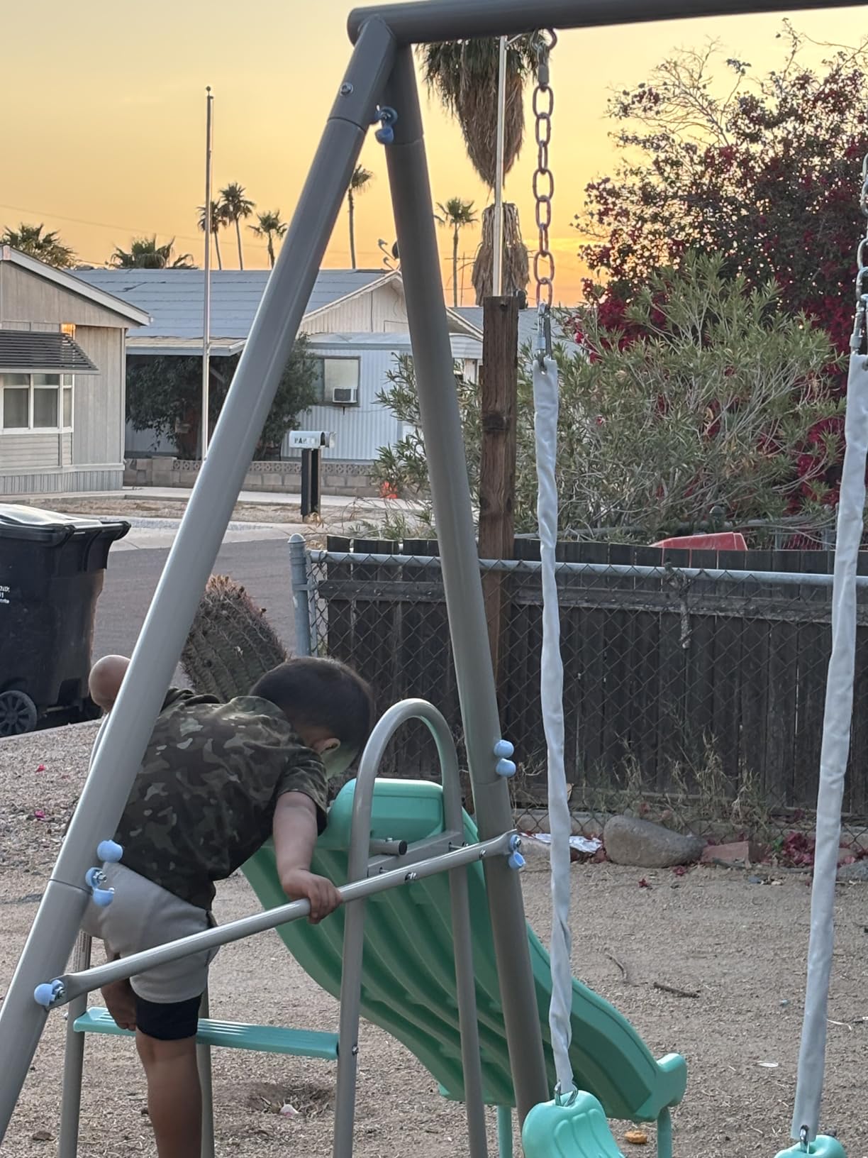 Sportspower Arcadia Metal Swing Set with Trapeze, 2-Person Glider, 5ft Slide, Anchor Kit, 6.1ft Durable Steel Frame – Outdoor Backyard Playset with 600 lbs Capacity (Teal) customer photo 2