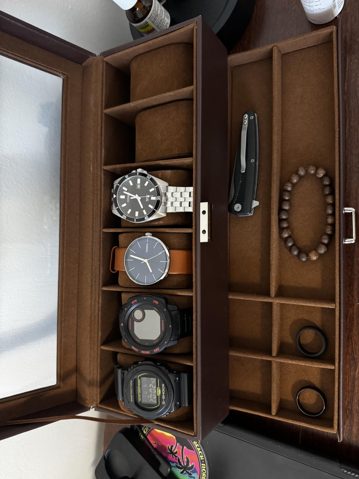 ProCase Watch Box, 6 Slot Watch Display Case with Drawer -Black | Mens Watches Case with Glass Lid, 2-Layer Mens Jewelry Organizer Storage Holder, Christmas Anniversary Birthday Gifts for Men customer photo 1
