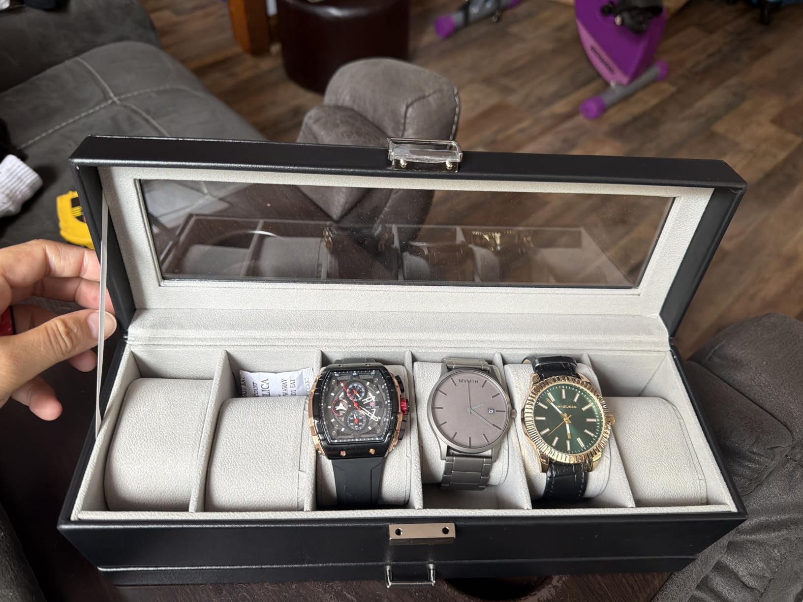 ProCase Watch Box, 6 Slot Watch Display Case with Drawer -Black | Mens Watches Case with Glass Lid, 2-Layer Mens Jewelry Organizer Storage Holder, Christmas Anniversary Birthday Gifts for Men customer photo 2