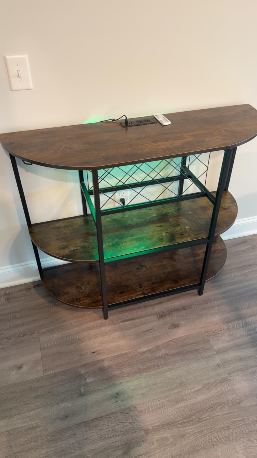 Zarler Bar Cart with Power Outlet Easy to Assemble, LED Home Bar Cabinet for Liquor, 47.3