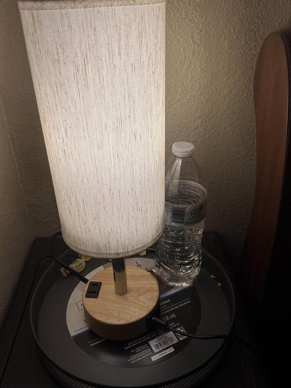 Fenmzee Bedside Table Lamp for Bedroom - Dimmable Touch, USB A+C, AC Outlet | 3-Way Dimmable, LED Bulb Included, Fabric Lampshade, Wood-Grain Metal Base, 14