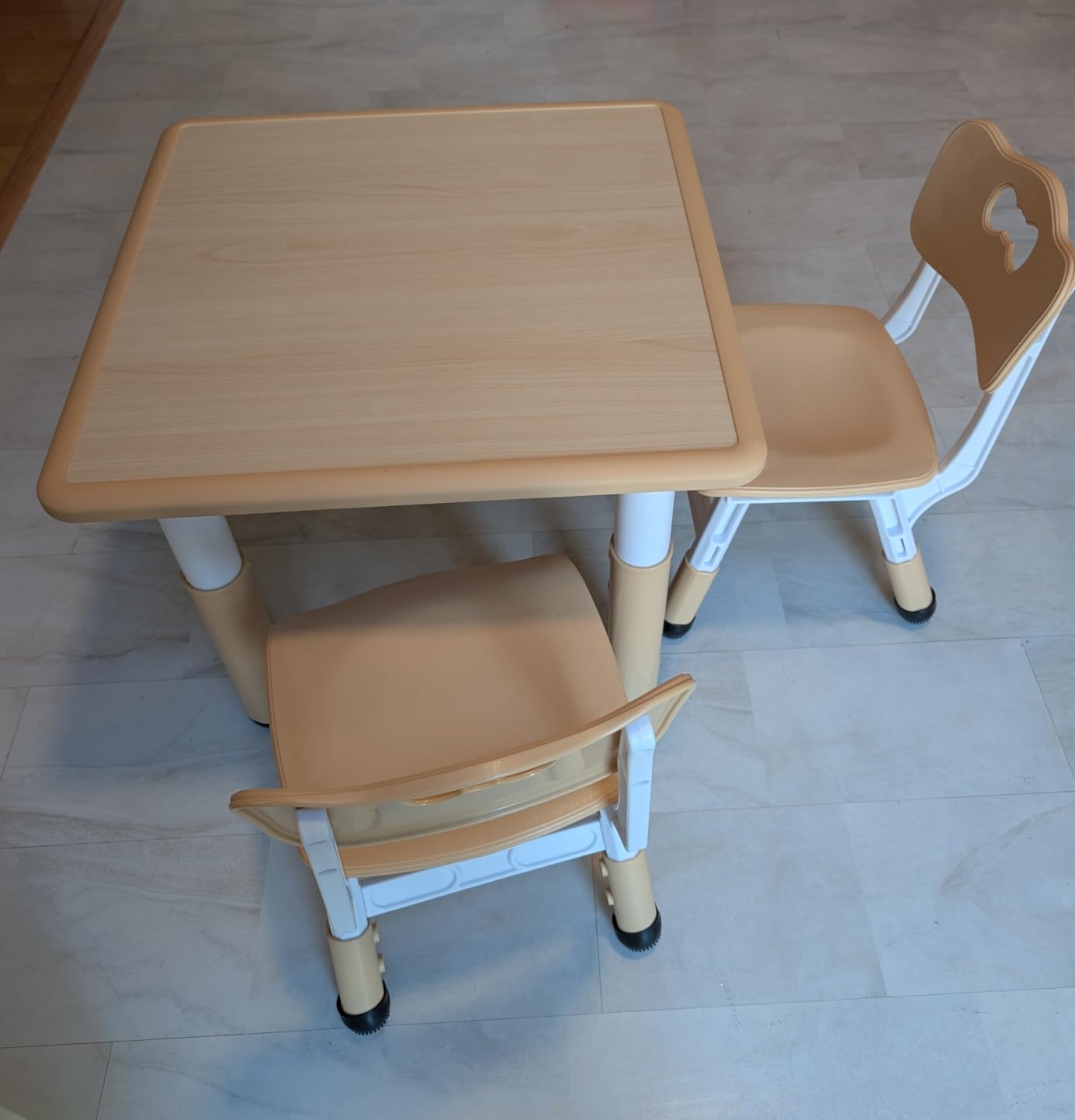 FUNLIO Kids Table and 2 Chairs Set, Height Adjustable Toddler Table and Chair Set for Ages 3-8, Easy to Wipe Arts & Crafts Table, for Classrooms/Daycares/Homes, CPC & CE Approved (3pcs Set) - Pink customer photo 1