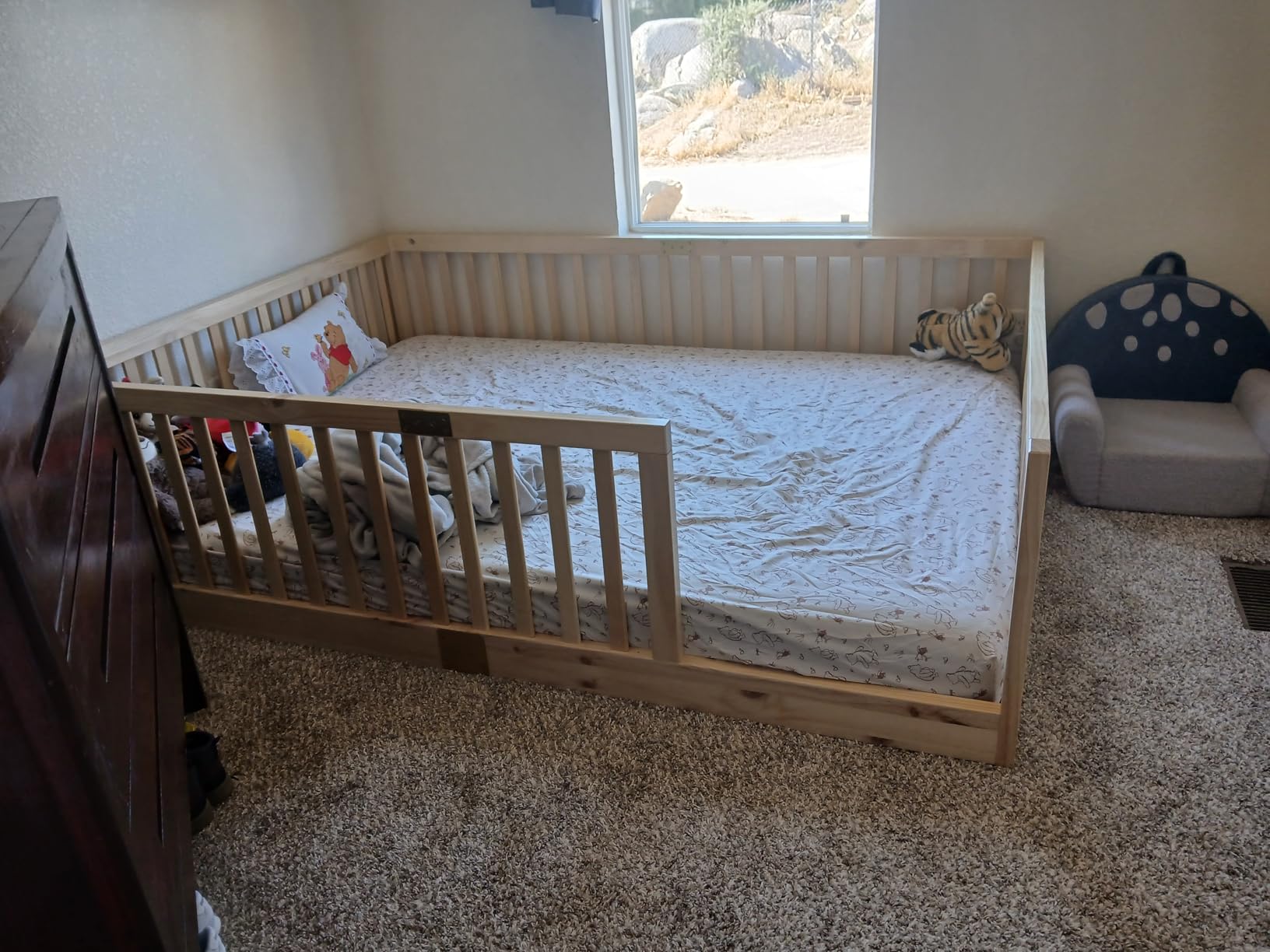 Tatub Twin Montessori Floor Bed with High Rails, Solid Wood Montessori Bed Frame for Kids, Door Can Install Left and Right, Twin-Nature customer photo 2