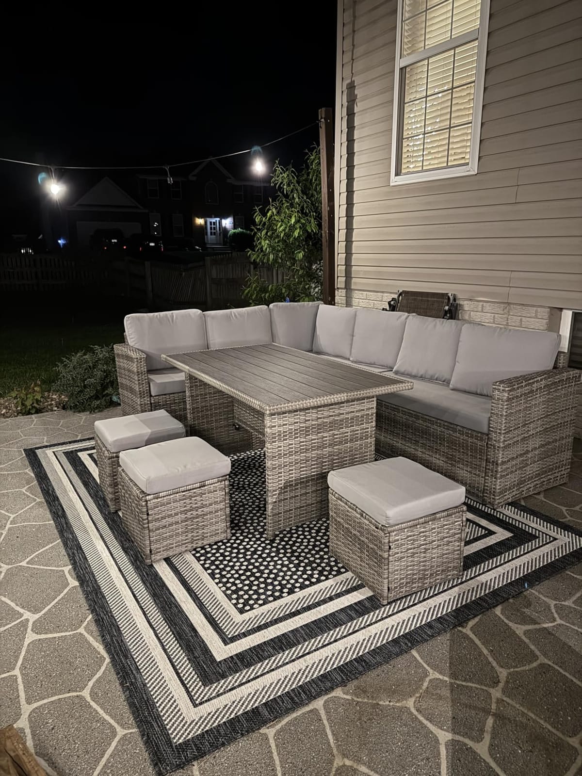 Wumiokio Patio Furniture Set, 7 Pieces Outdoor Patio Furniture with Dining Table&Chair, All Weather Wicker Conversation Set with Ottoman,Brown Rattan & Ivory Cushions (Include Sofa Dust Cover) customer photo 2
