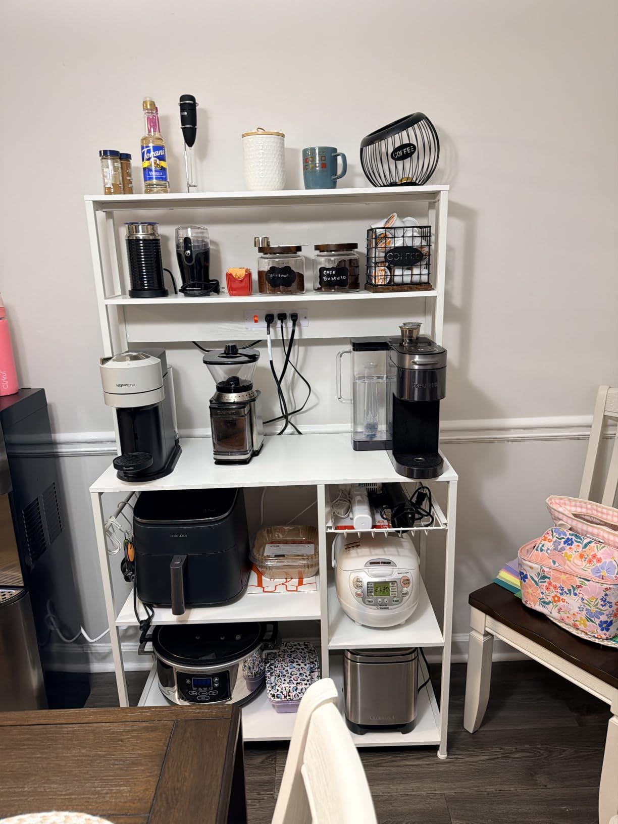 SUPERJARE Bakers Rack with Power Outlet, 35.4 Inches Coffee Bar with Basket customer photo 2