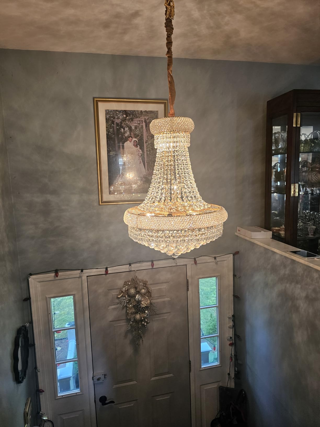 Gold Crystal Chandeliers for Dining Room，12-Lights D22 Inch | Empire Style K9 Crystal Chandeliers for Entryway，Luxury Lighting Fixtures for Living Room Entryway Foyer Adjustable Height customer photo 1