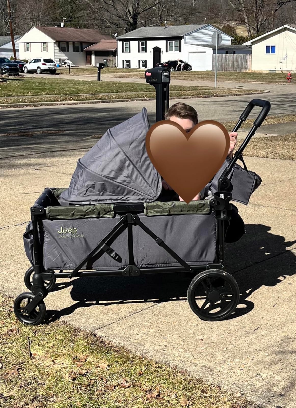 Jeep Sport All-Terrain Stroller Wagon by Delta Children - Includes Canopy, Parent Organizer, Adjustable Handlebar, Snack Tray & Cup Holders, Grey/Olive Green customer photo 1