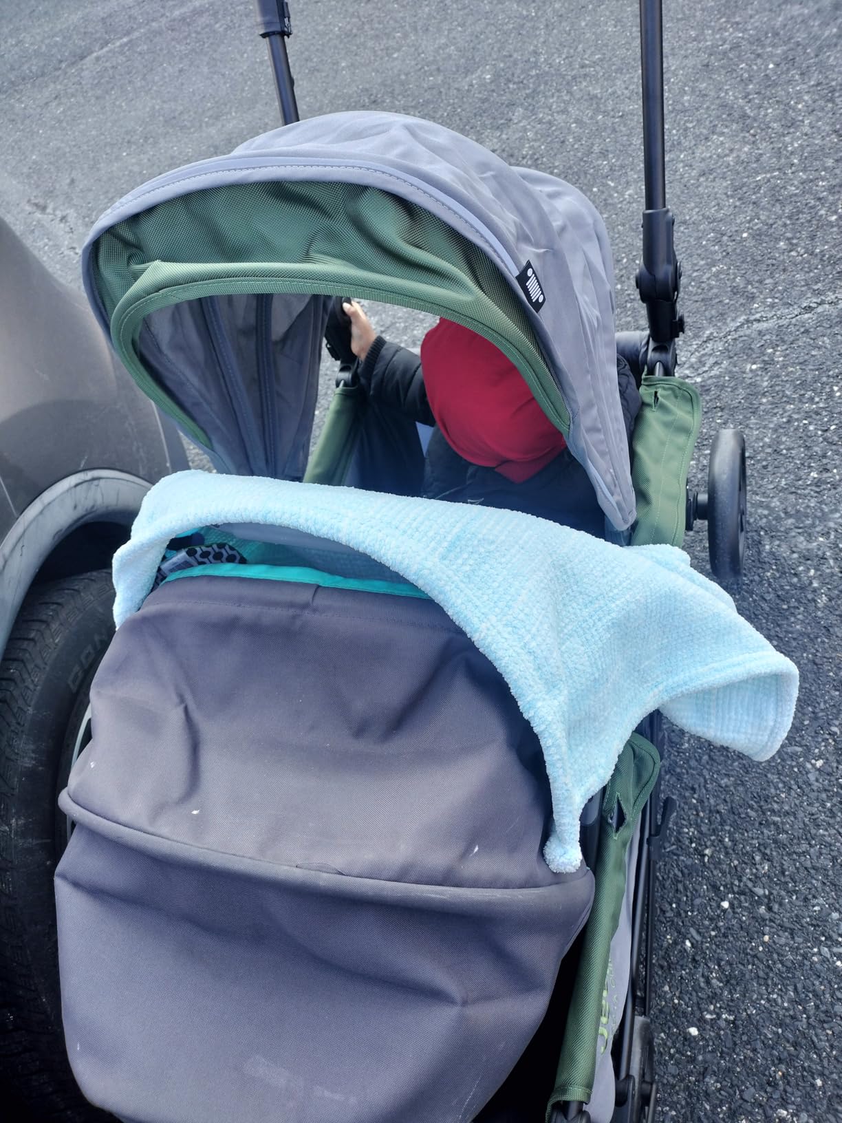 Jeep Sport All-Terrain Stroller Wagon by Delta Children - Includes Canopy, Parent Organizer, Adjustable Handlebar, Snack Tray & Cup Holders, Grey/Olive Green customer photo 2