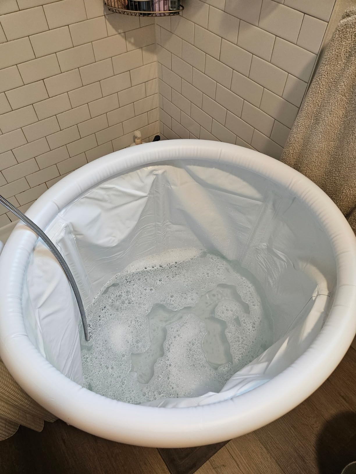 Ice Bath Tub For Adults,Inflatable Portable Bathtub For Outdoor Freestanding Soaking Tub Athletes Cold Therapy Foldable for Hot Bath Ice Bath Spa Tub for Small Space,Dark Blue(29.5x29.5 in) customer photo 2