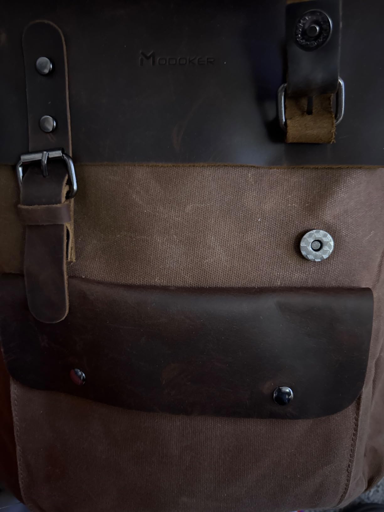 Modoker Waxed Canvas Leather Laptop Backpack for Travel, Men & Women,Green customer photo 2