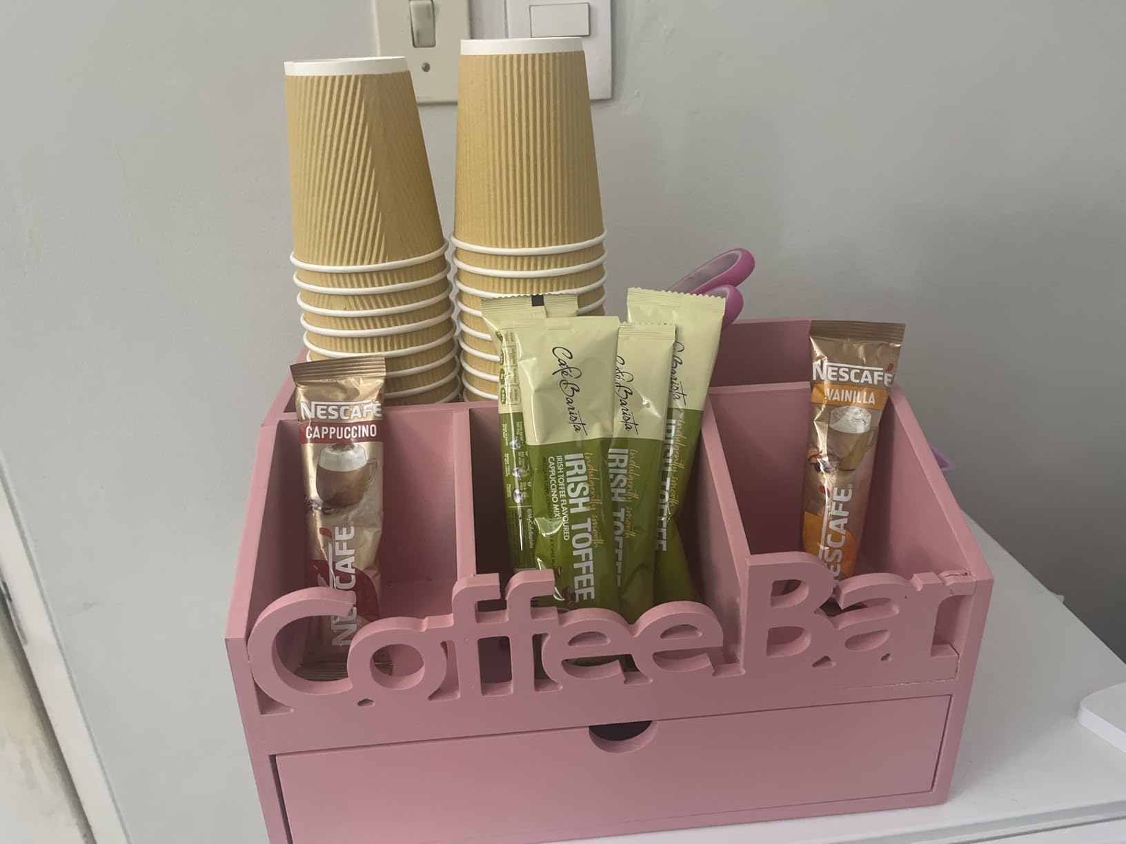 Coffee Bar Organizer Countertop,Wood Caddy with Compartments for Pods,Black customer photo 2