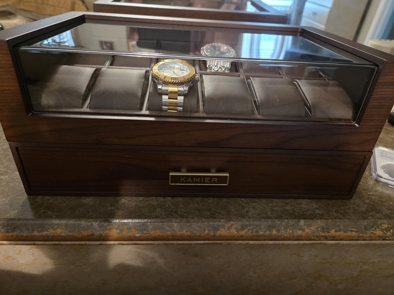 KAMIER High End Watch Box for Men, 12 Slot Wooden Watch Case With Drawer customer photo 2