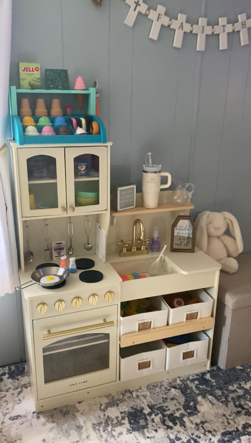 Tiny Land Wooden Play Kitchen for Kids with Toy Storage for Pretend Play | Built-In Cabinets, Felt Bins & Cookware Accessories Make Cleanup Easy While Encouraging Organizational Skills customer photo 2