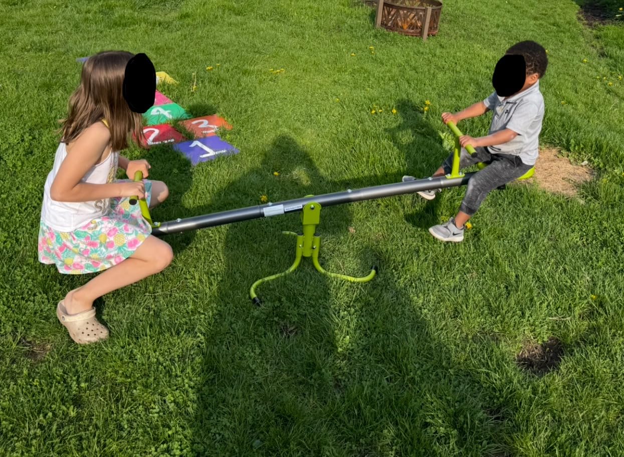 Iyoyo Teeter Totter Seesaw for Kids & Toddlers Ages 3-7, 360° Spinning Seesaw Outdoor Playground Toys, Rotating Teeter Totter with Safety Handle, Sturdy Steel Backyard Playset for Boys Girls customer photo 1