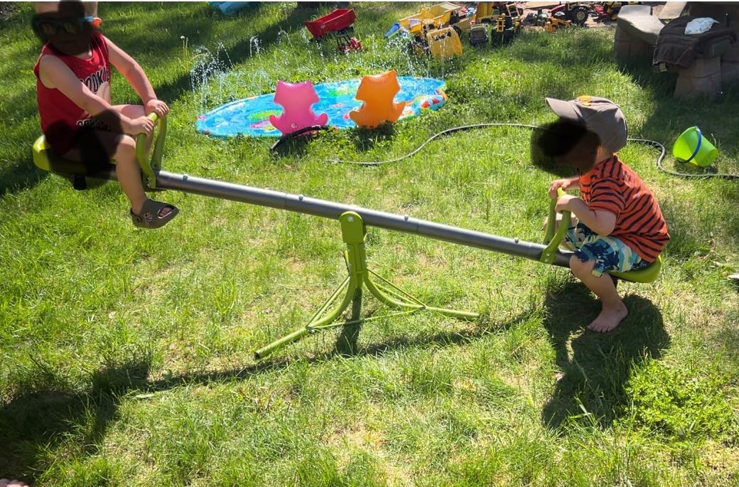 Iyoyo Teeter Totter Seesaw for Kids & Toddlers Ages 3-7, 360° Spinning Seesaw Outdoor Playground Toys, Rotating Teeter Totter with Safety Handle, Sturdy Steel Backyard Playset for Boys Girls customer photo 2