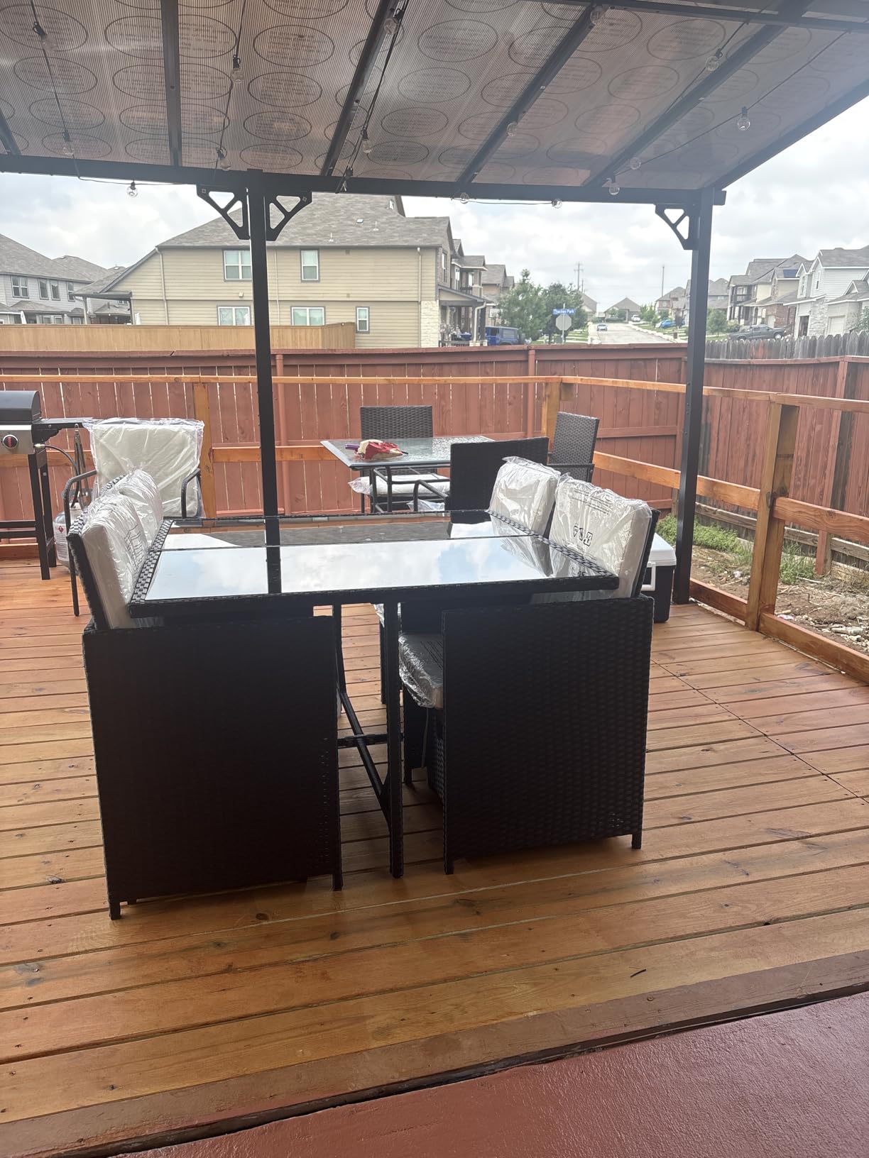Yaheetech 9 Pcs Patio Dining Sets, Rattan Chairs w/Glass Table Black/Beige customer photo 1