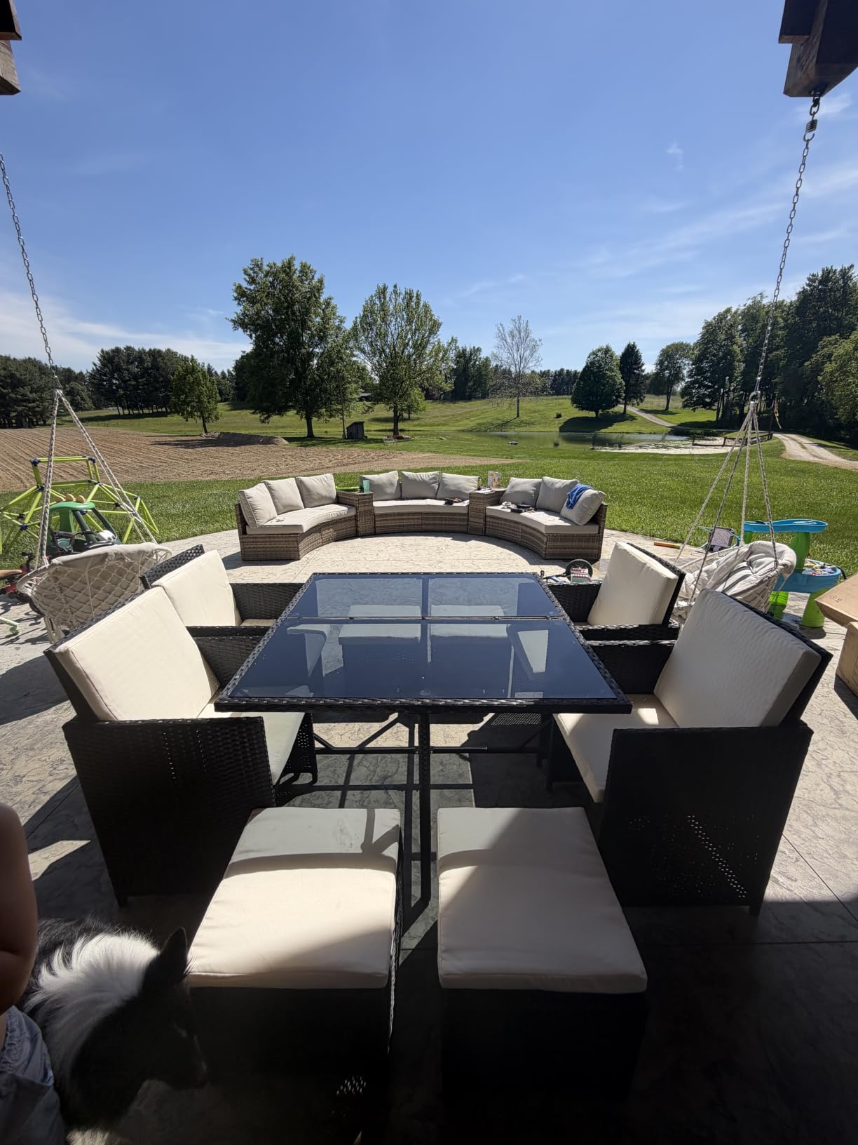 Yaheetech 9 Pcs Patio Dining Sets, Rattan Chairs w/Glass Table Black/Beige customer photo 2