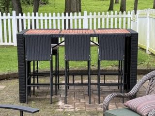 Yaheetech 7 Piece Patio Dining Set Outdoor Acacia Wood Bar Table and Chairs customer photo 1