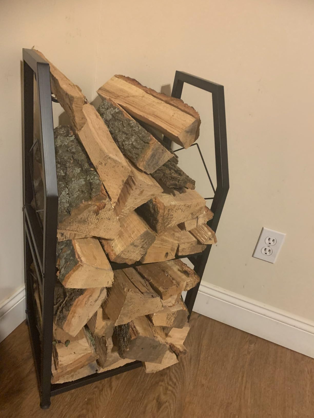VyGrow Firewood Rack for Indoor, 2-Tier Firewood Holder with 3 Hanging Hooks, Heavy Duty Wood Rack for Outdoor Patio, Black customer photo 1