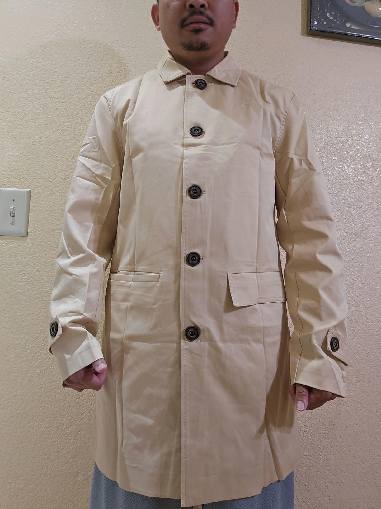Coutgo Mens Trench Coat Single Breasted Long Jacket Windbreaker Overcoat customer photo 1