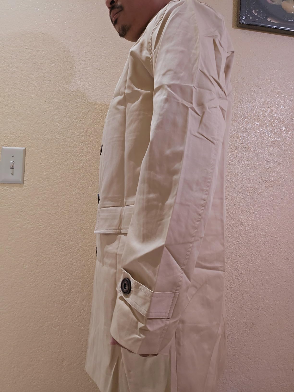 Coutgo Mens Trench Coat Single Breasted Long Jacket Windbreaker Overcoat customer photo 2