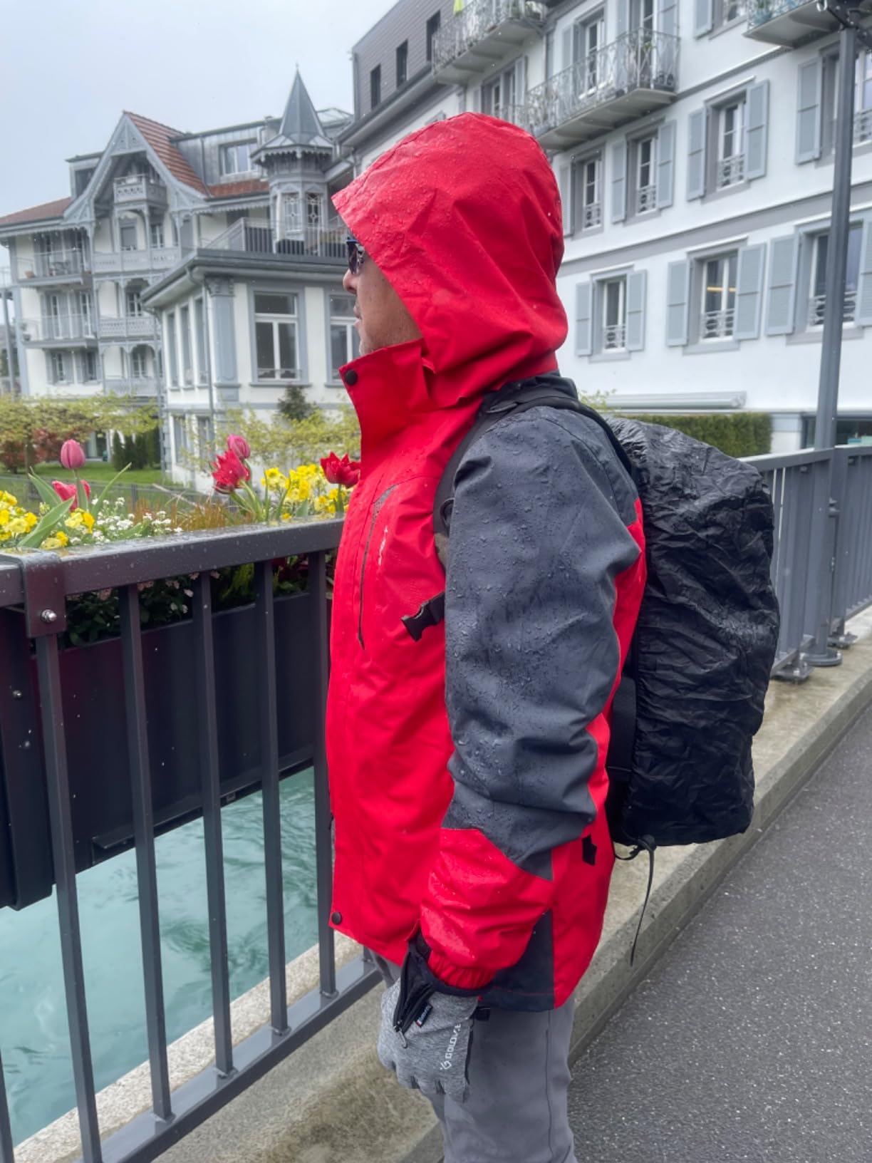 TEZO Mens Rain Jacket Waterproof with Hooded Hiking Coat Lightweight Windbreaker customer photo 2