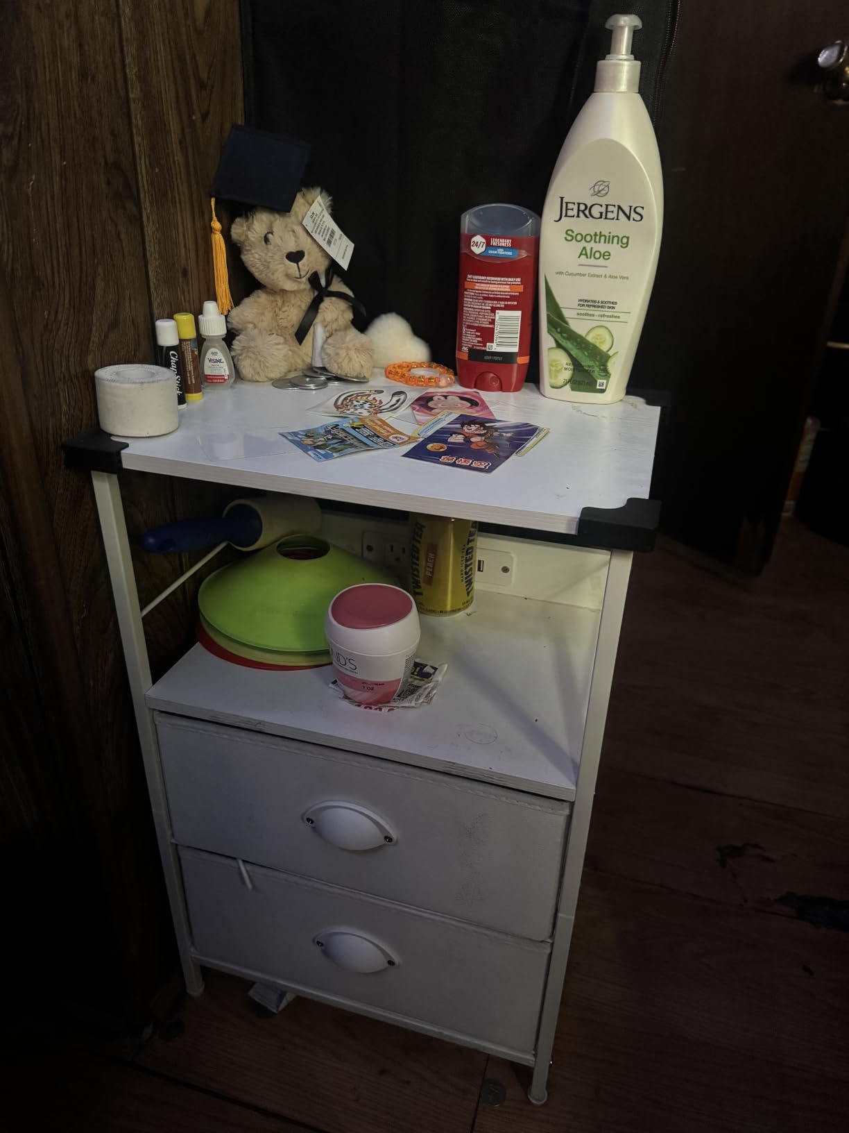 Furologee End Table with Charging Station, Nightstand with Fabric Drawers, Side Tables with USB Ports & Outlets, Night Stand with Storage Shelf & Hooks, for Living Room/Bedroom, White customer photo 2
