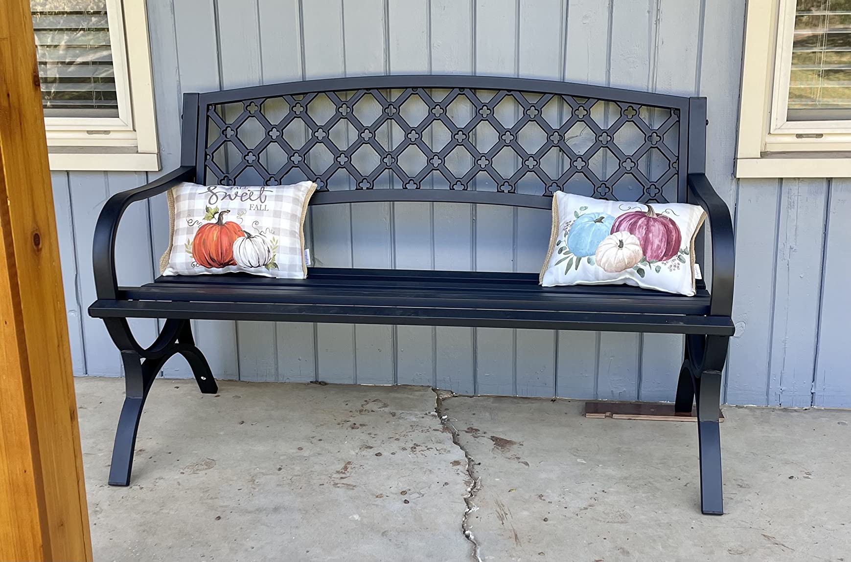 Outdoor Bench Garden Bench, Weatherproof Anti-Rust Heavy-Duty Outside Benches Clearance, Wrought Iron Metal Bench for Front Porch, Patio, Park customer photo 1