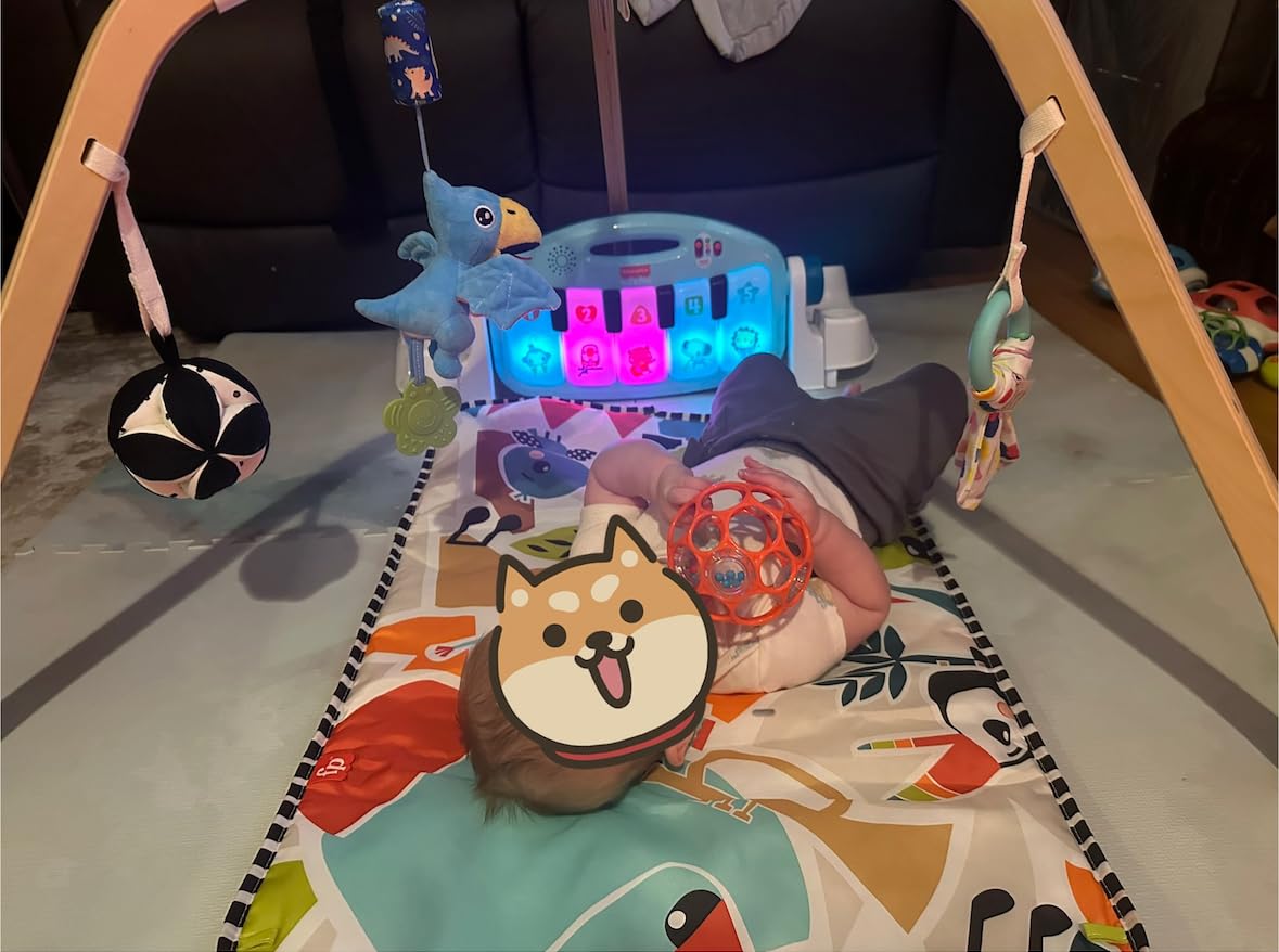 Fisher-Price Baby Playmat Glow and Grow Kick & Play Piano Gym, Blue Musical Learning Toy with Developmental Activities for Newborns 0+ Months customer photo 2