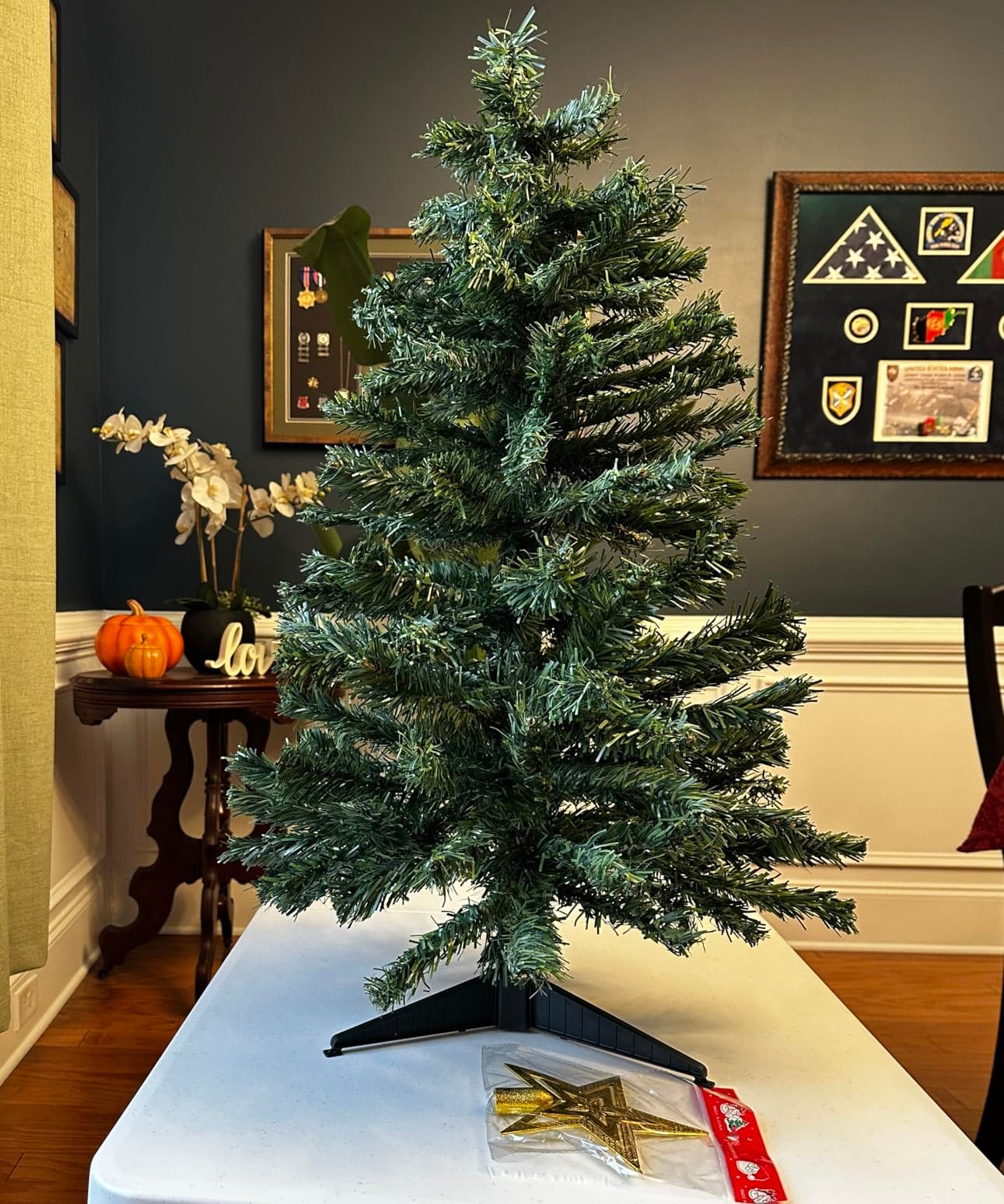 DUUDO 3FT Premium Hinged Artificial Holiday Small Mini Christmas Tree for Tabletop,Home, Office, Indoor and Outdoor Holiday Decoration,Easy Assembly Metal Hinges & Foldable Base customer photo 2