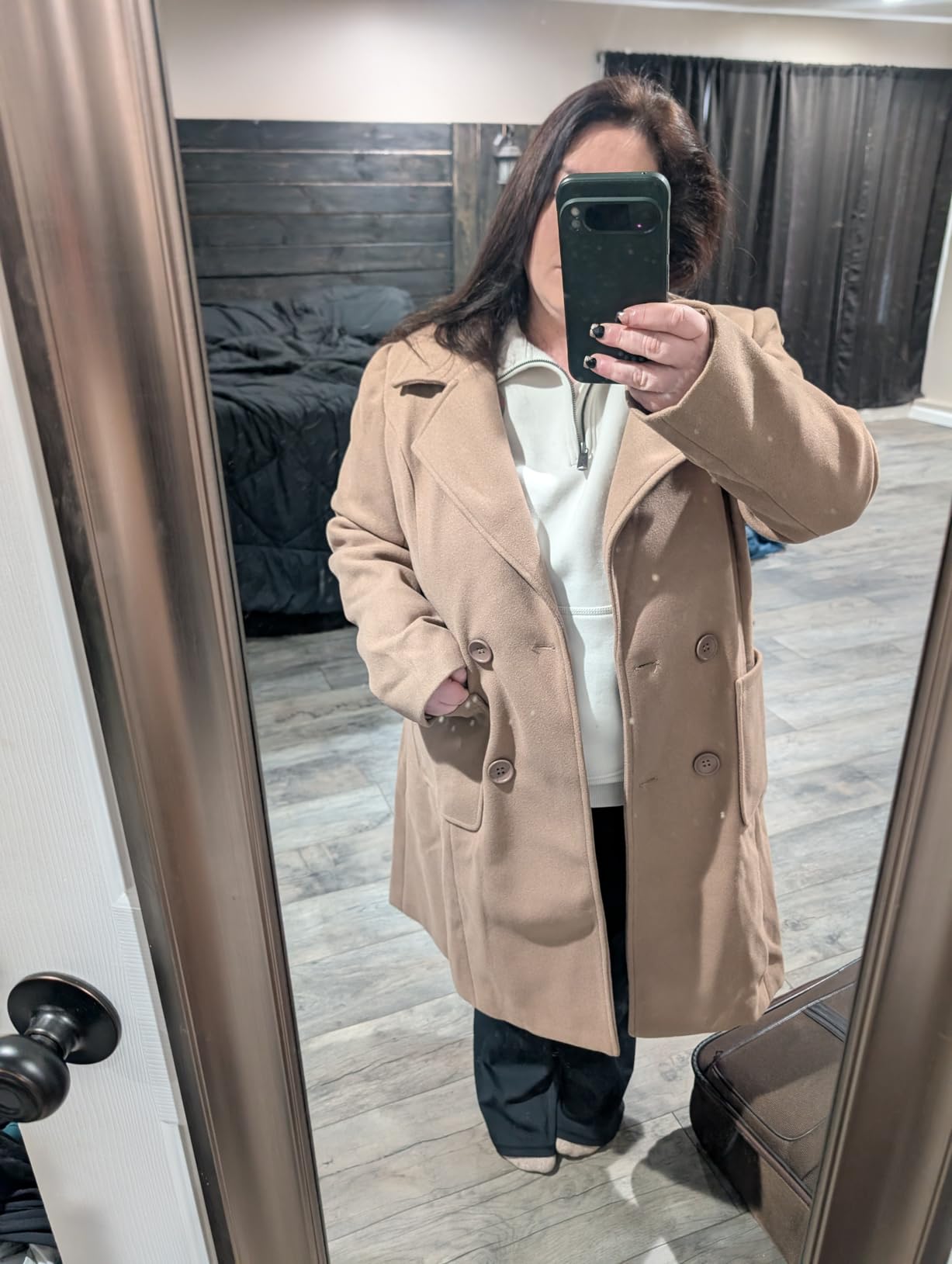Bankeng Women Winter Wool Blend Camel Mid-Long Coat Notch Double-Breasted Lapel Jacket Outwear customer photo 2