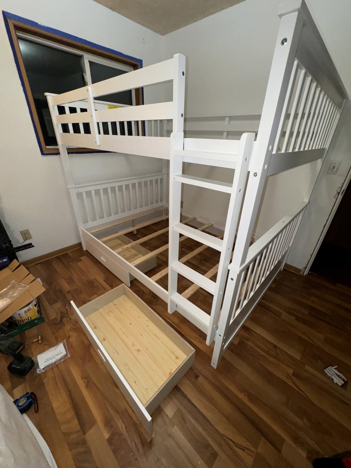 Merax Wood Bunk Bed with Drawers,Convertible Wood Bunk Bed with Ladders and Two Storage Drawers,Solid Wood Detachable Bed Frame with Ladders,Twin Over Full Size,Grey customer photo 1