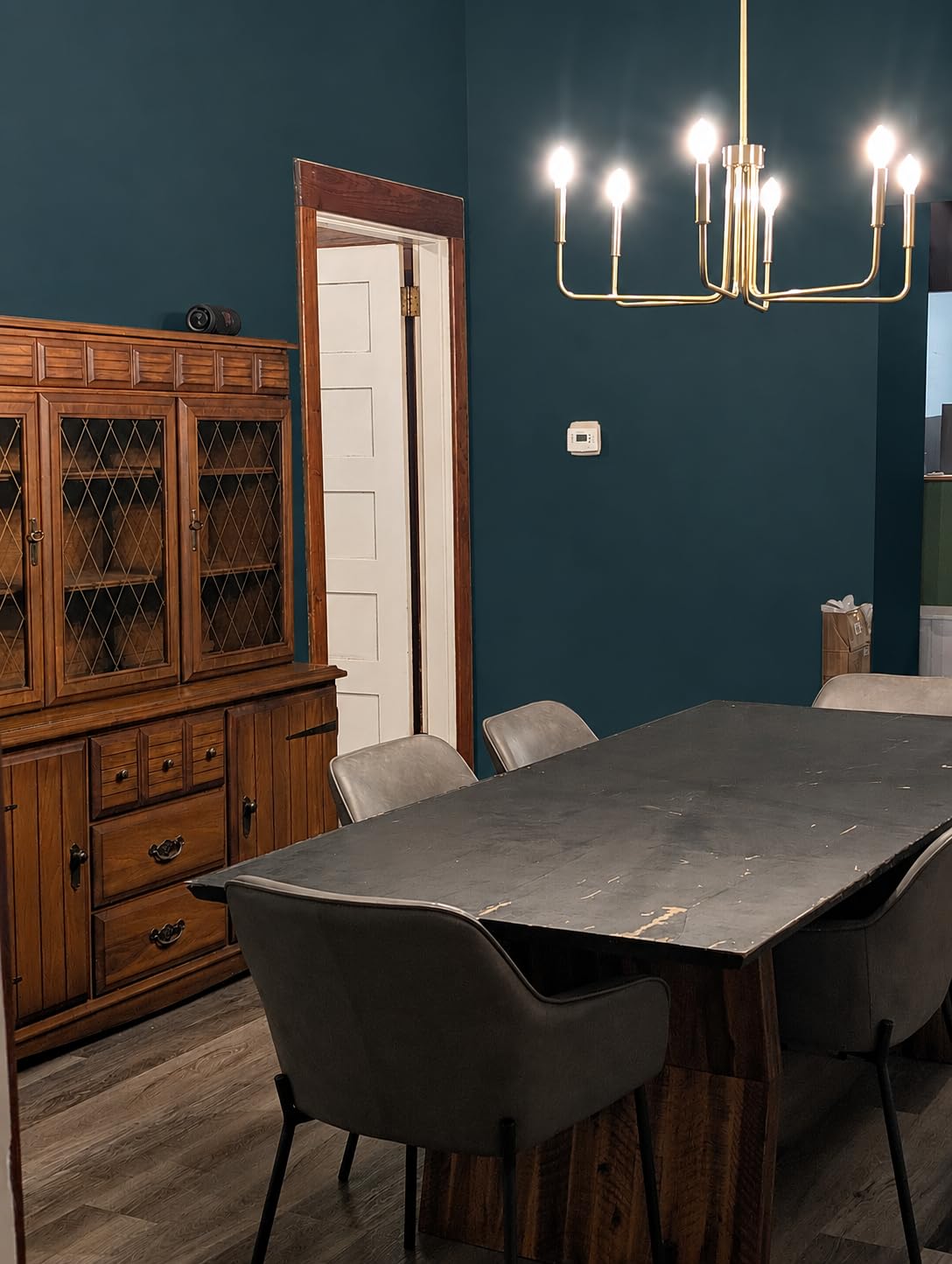 Black and Gold Chandelier, 6-Light Farmhouse Chandelier for Dining Room Lighting Fixtures Hanging, Dining Light Fixtures Industrial Modern Light Fixture for Bedroom, Foyer, Living Room and Entryway customer photo 2