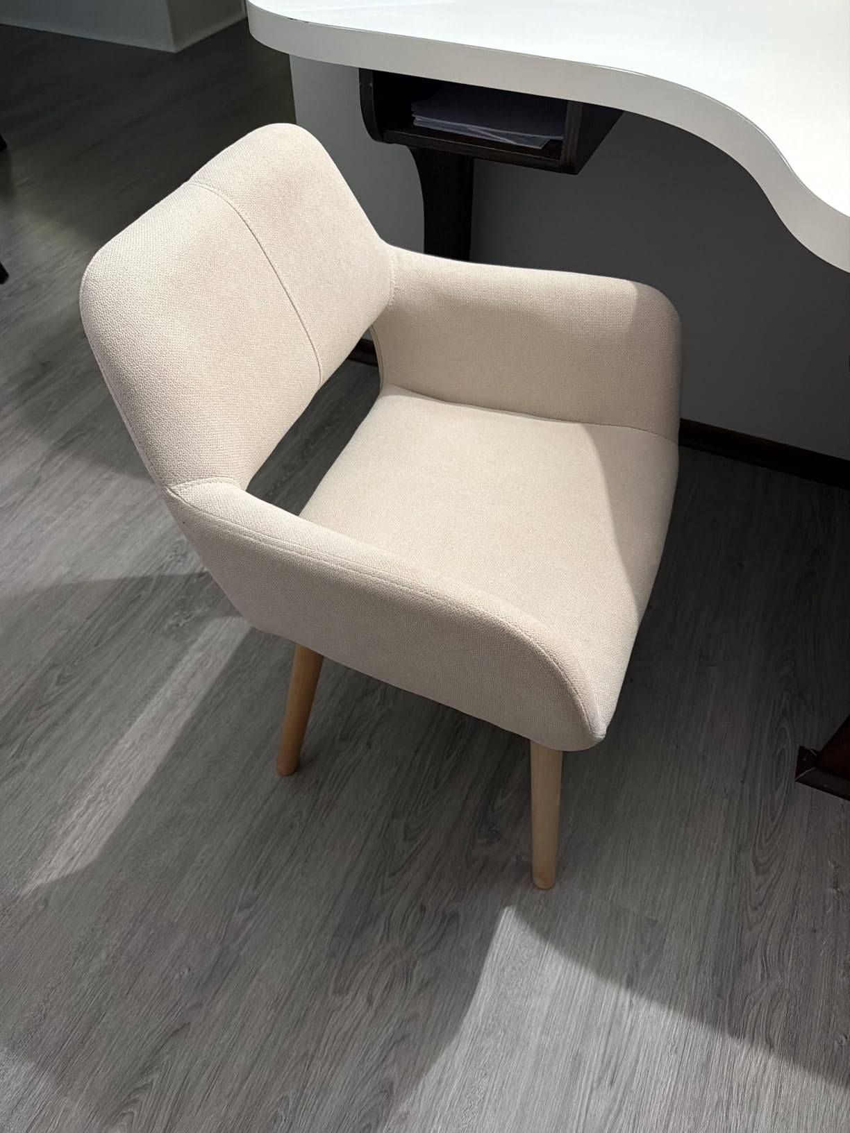 Desk Chair No Wheels Vanity Chair Makeup Chair Comfy Accent Chair for Living Dining Room Bedroom Home Office Mid Century Modern Upholstered Armchair Sofa with Wood Legs (Wool White, 1) customer photo 2