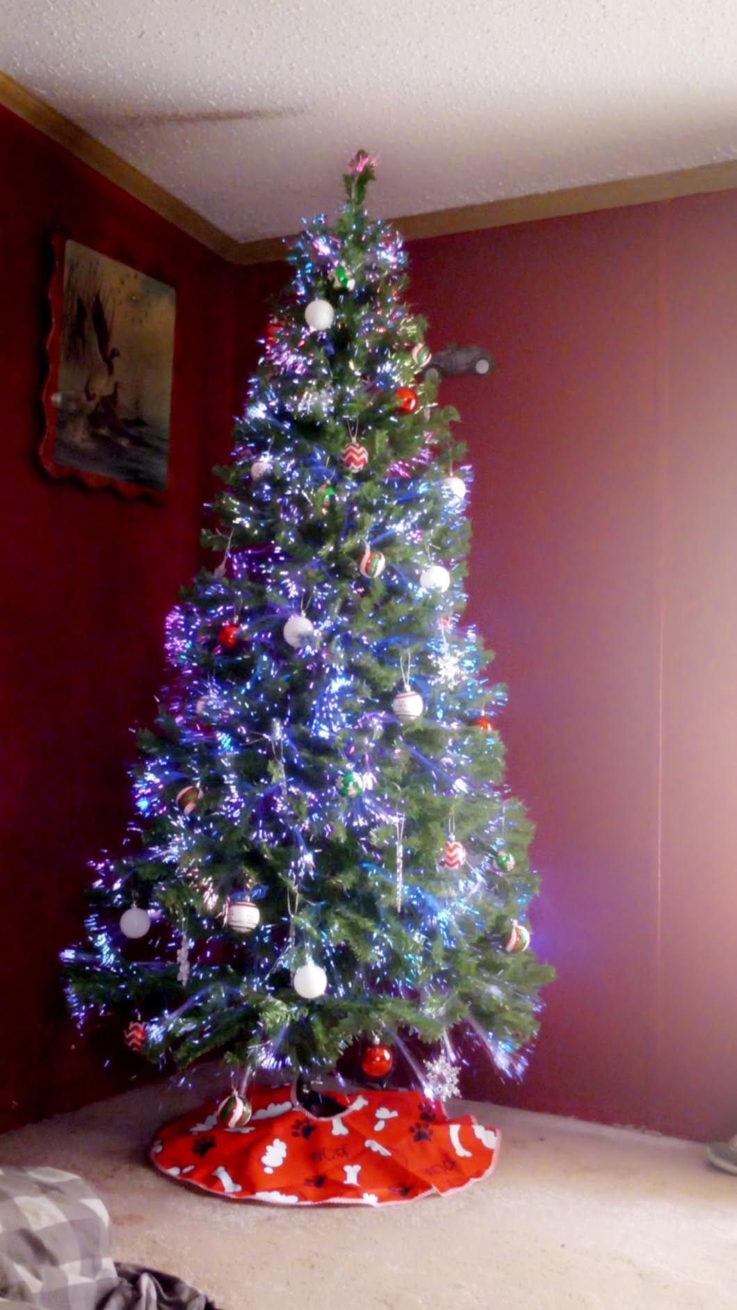HAPPYGRILL 7FT Pre-lit Fiber Optic Christmas Tree, Artificial Xmas Tree Spruce Tree Green Tree with Metal Stand, 820 Branch Tips, Full Tree for Holiday Decoration customer photo 1