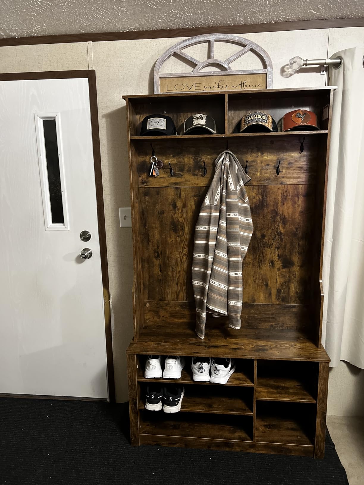 Aiho Entryway Hall Tree with Bench and Storage, Rustic Brown customer photo 2
