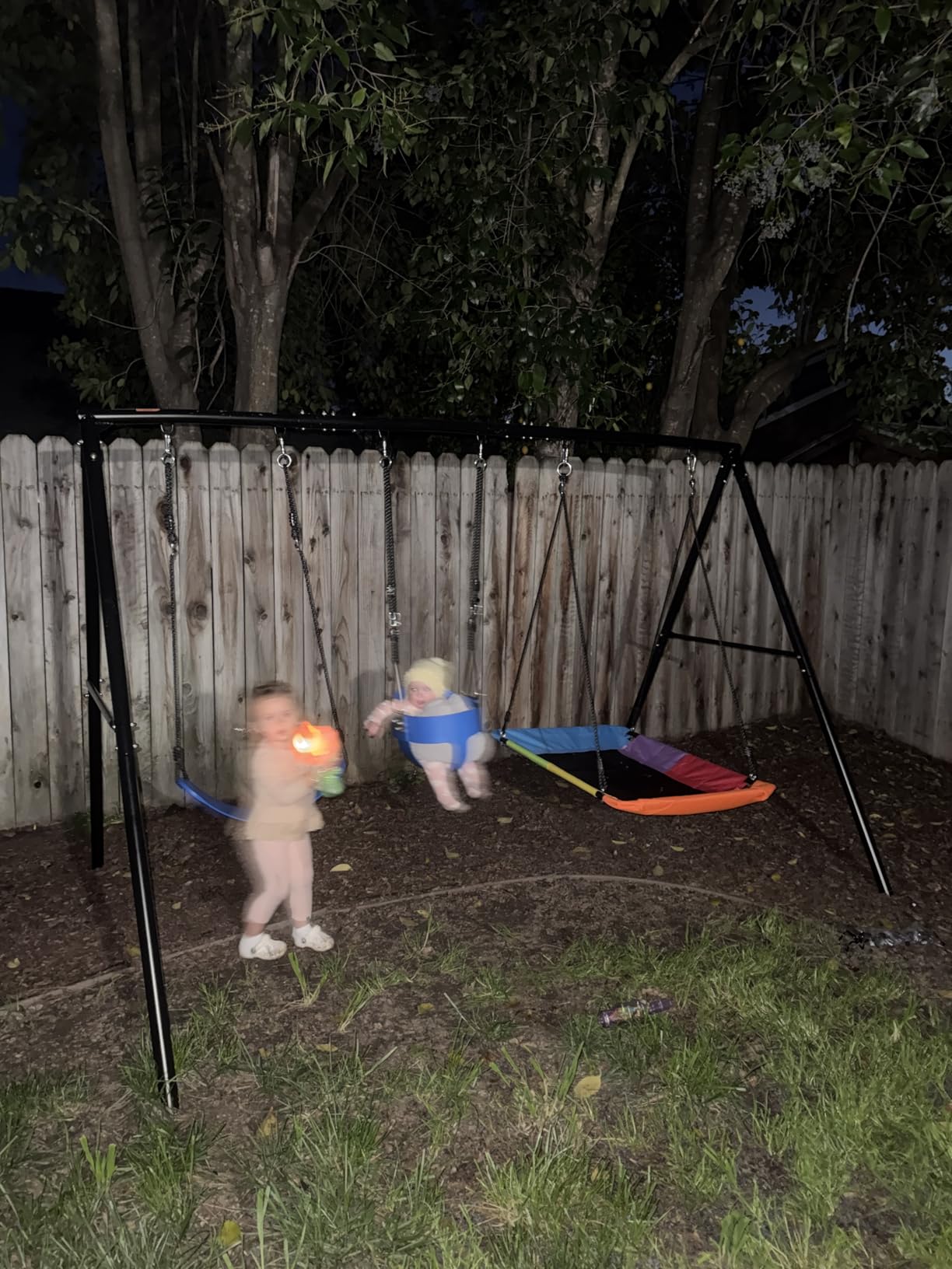 Hapfan 3 in 1 Swing Set for Backyard with Toddler, Platform and Belt Swing | 440lbs Capacity, Powder-coated Metal Stand,Compact Swing Sets for Small Backyard,ASTM Tested | CPSC Safety Compliant customer photo 1