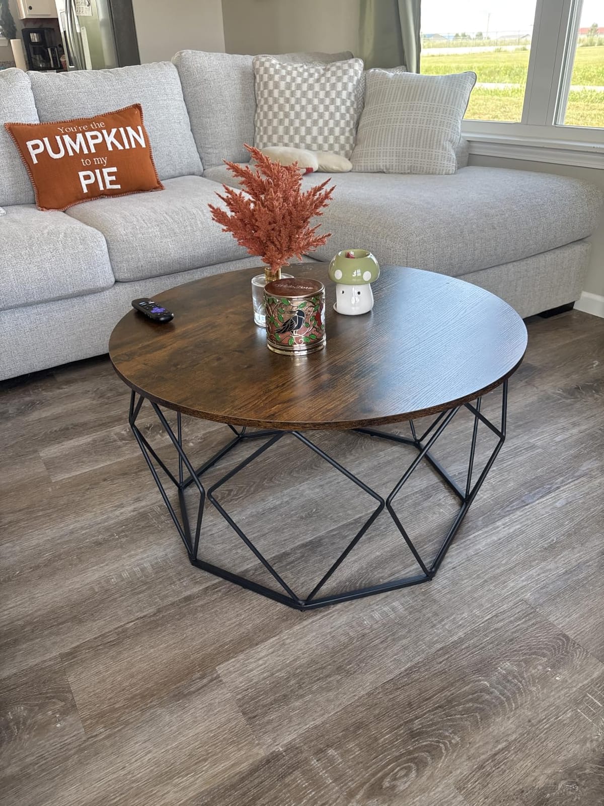 VASAGLE Round Coffee Table, 2-Tier, Faux Marble Top, Glass Storage Shelf customer photo 1
