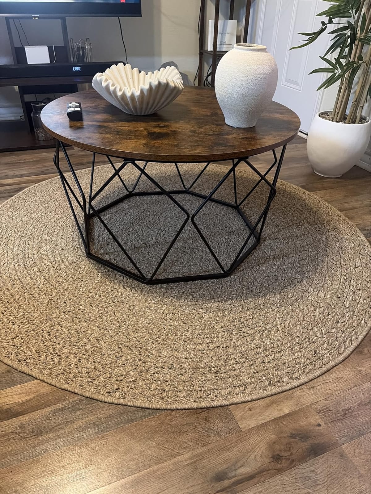 VASAGLE Round Coffee Table, 2-Tier, Faux Marble Top, Glass Storage Shelf customer photo 2