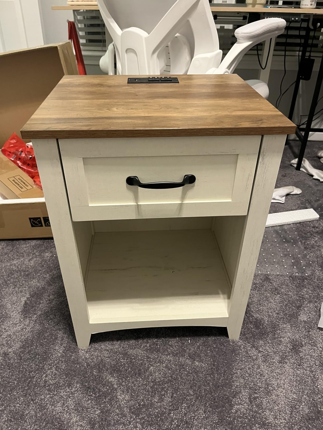 VASAGLE Farmhouse Nightstands with Charging Station, 1 Drawer, Set of 2 customer photo 2