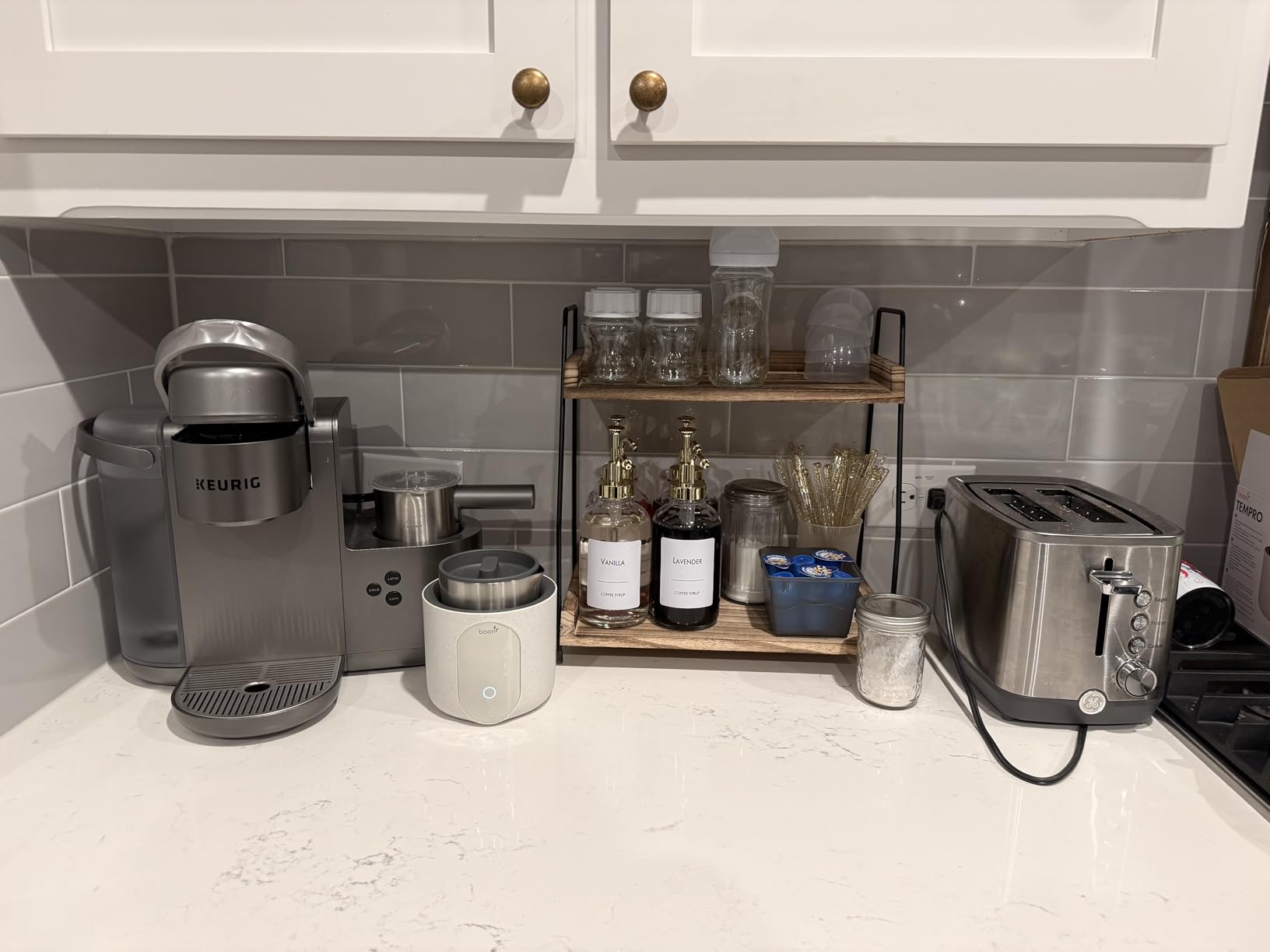 ANBOXIT Countertop Coffee Station Organizer, 2 Tier Wooden Shelf customer photo 1