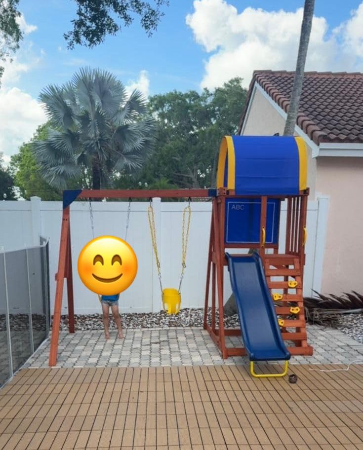 Sportspower Augusta Cedar Wooden Swing Set for Kids Ages 3-8, Outdoor Backyard Playset with 2 Sling Swings, Play Fort with Canopy, Heavy-Duty A-Frame on 6ft Slide, Bonus Anchor Kit customer photo 1