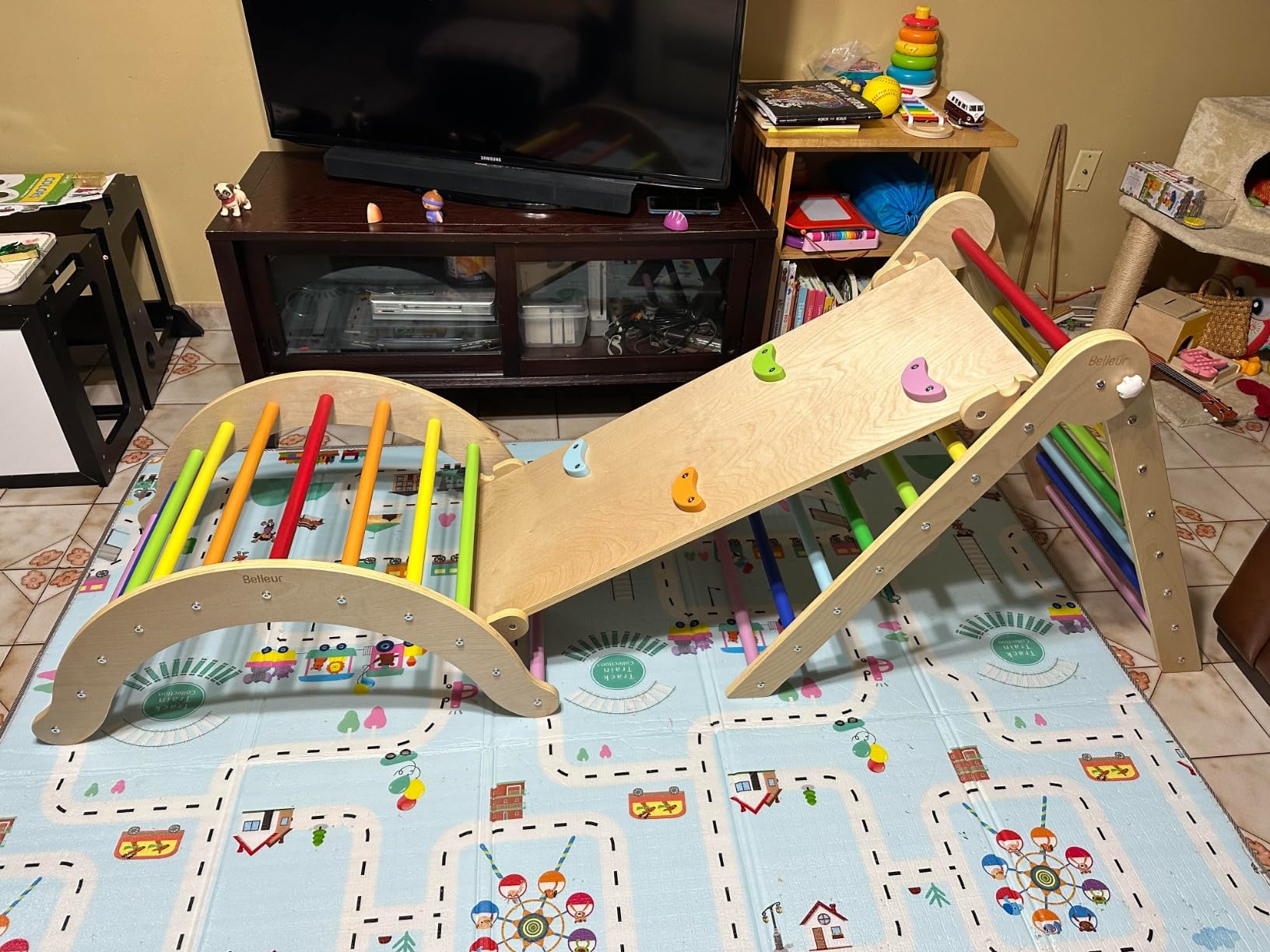 Belleur Pikler Triangle Set, 7-in-1 Foldable Climbing Toys for Toddlers 1-6 Years Old, Wooden Montessori Climbing Set with Arch, Ramp & Ladder, Baby Indoor Climber Jungle Gyms - Rainbow customer photo 1