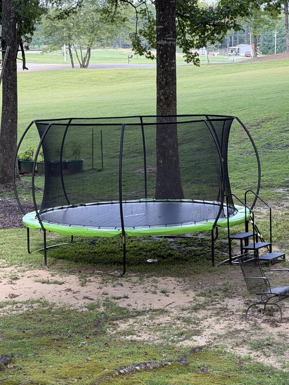 Outdoor Trampoline – with LED Lights, Net, Ladder, ASTM Certified | 8Ft 10Ft 12Ft 14Ft 15Ft 16Ft, 450lb capacity, kids & adults, anti-rust steel, net + ladder + stakes, 5-year protection customer photo 1