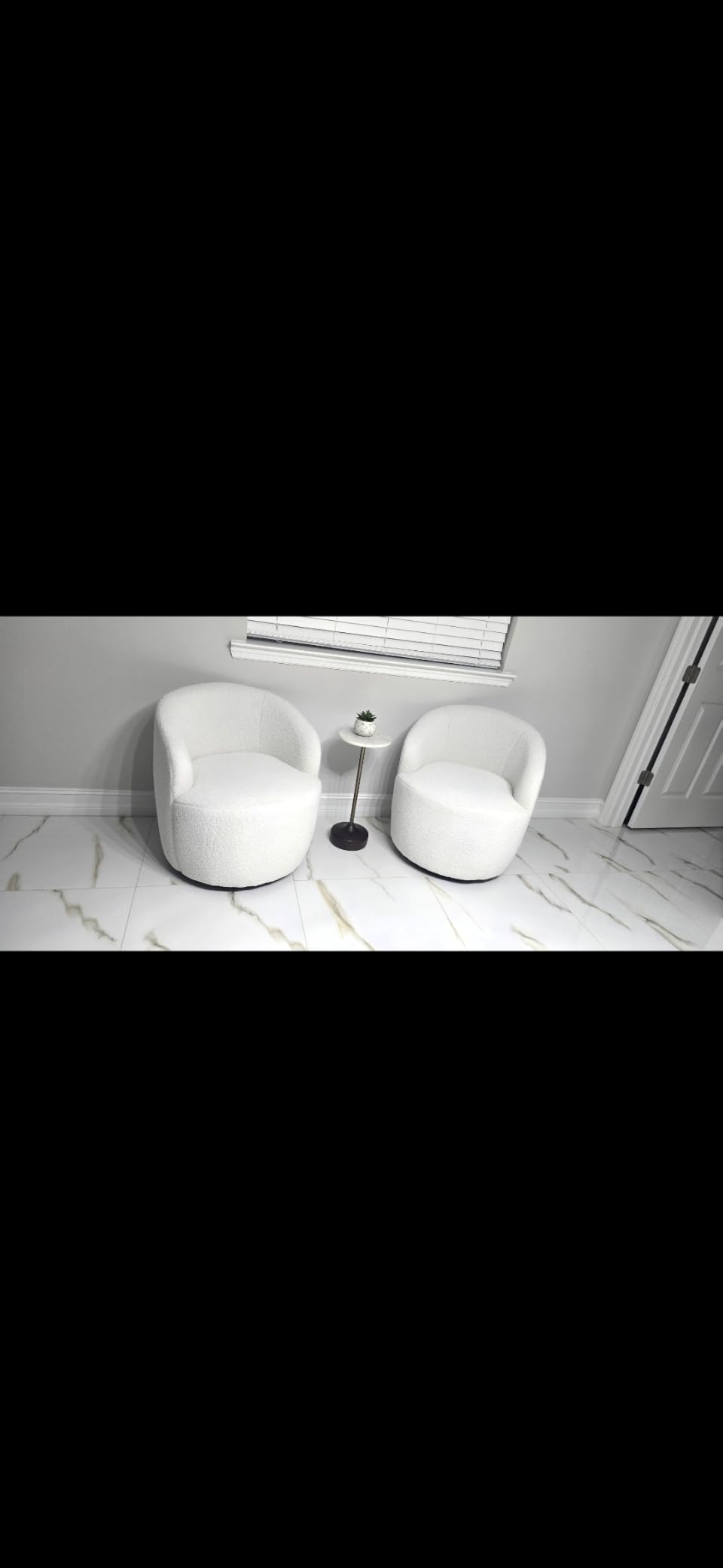 FOXHUNTER 360° Swivel Accent Chair, Barrel Chairs, Teddy Ivory | Metal Base, Curved Backrest, Small Single Armchair Comfy Sofa Chair, Boucle Chairs, Modern Chairs for Living Room Bedroom customer photo 2