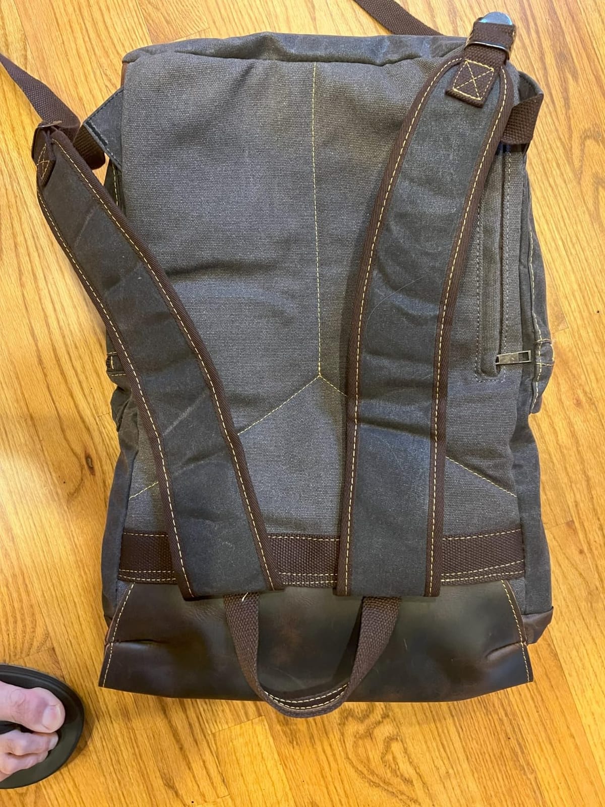 Nerlion Leather Backpack for Men Waxed Canvas Laptop Backpack 17.3 Inch Rucksack Vintage Travel Backpack (Black) customer photo 2