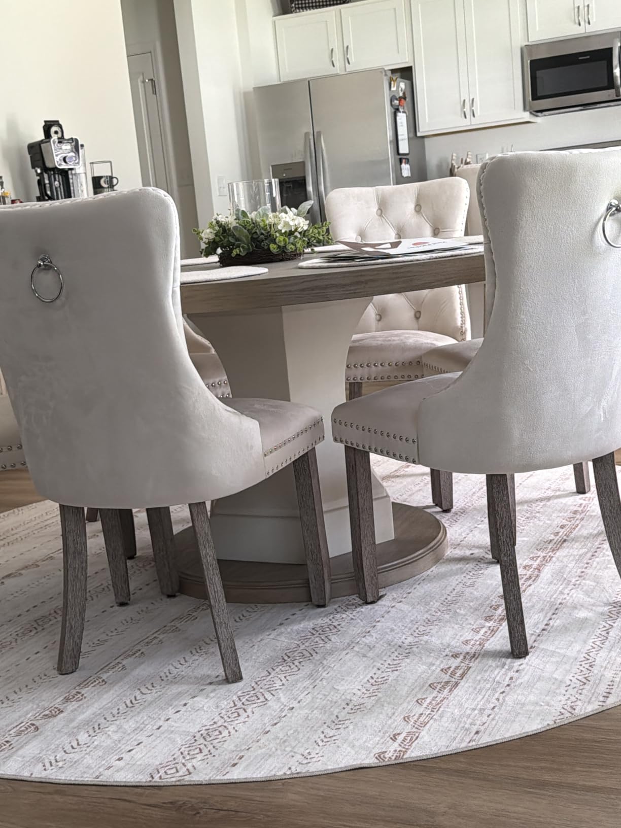 Leather Dining Chairs, Upholstered Dining Room Chairs, Beige, Set of 2 customer photo 1