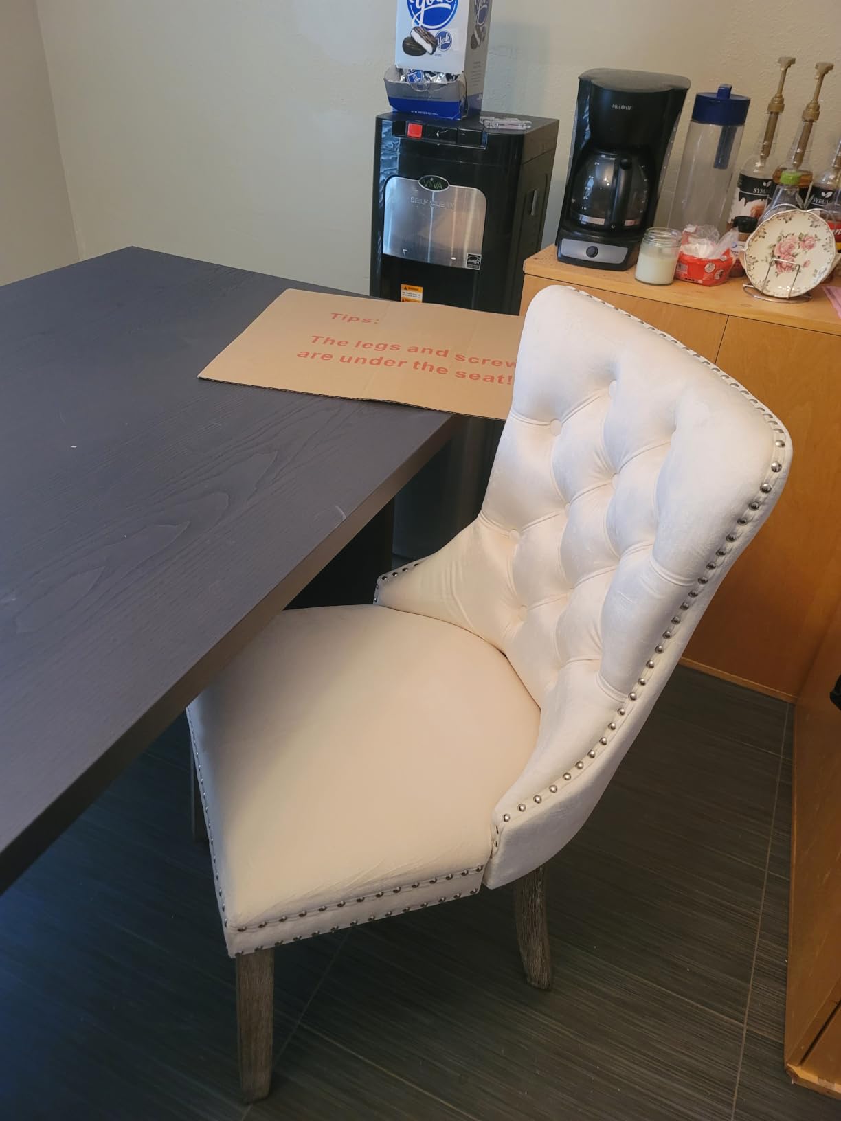 Leather Dining Chairs, Upholstered Dining Room Chairs, Beige, Set of 2 customer photo 2