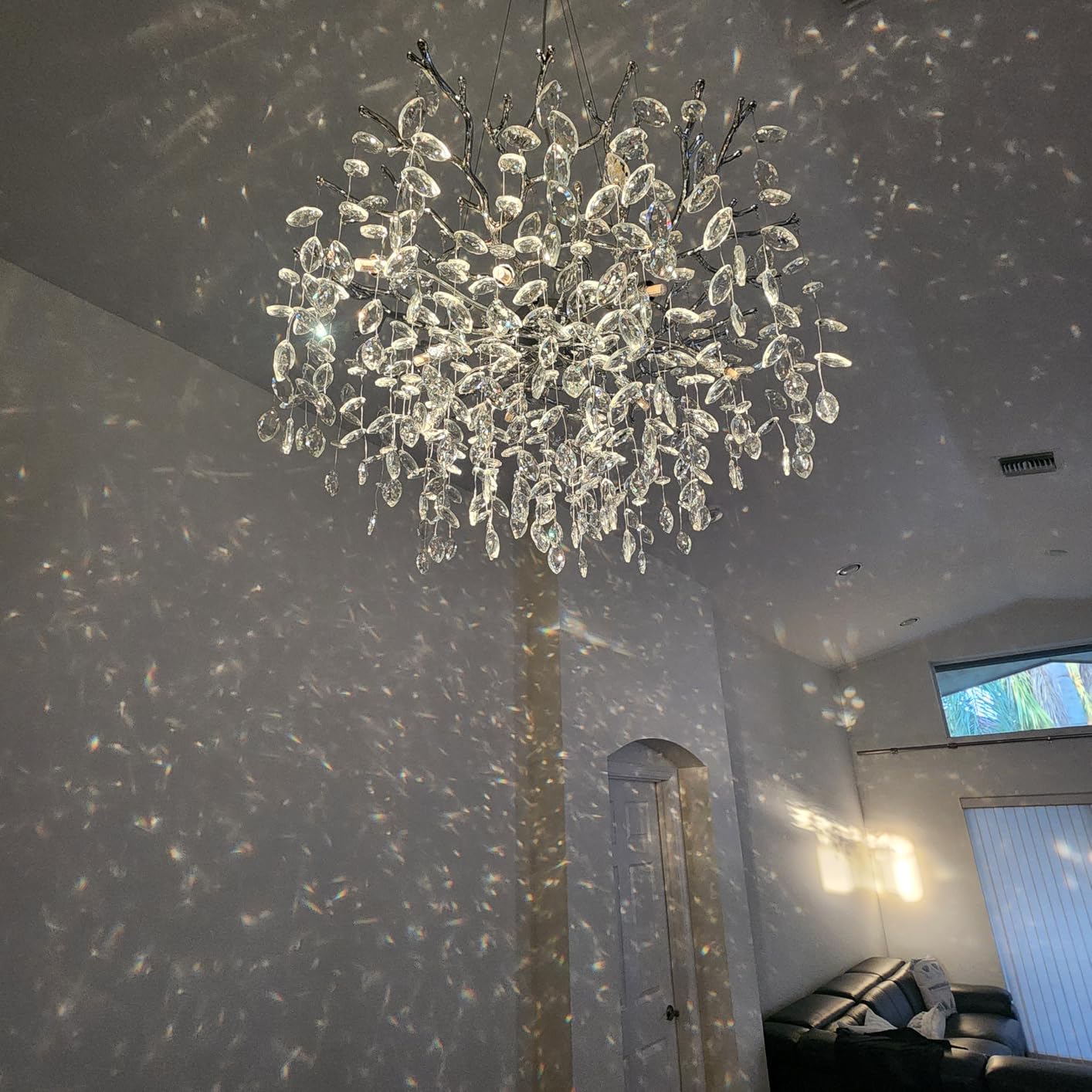 118'' Long Chandelier for High Ceiling, 28-Light Luxury Gold Tree Branch Crystal Chandelier, Large Chandeliers for High Ceilings Staircase Foyer Entryway, 5-Tier Modern K9 Crystal Raindrop Fixture customer photo 2