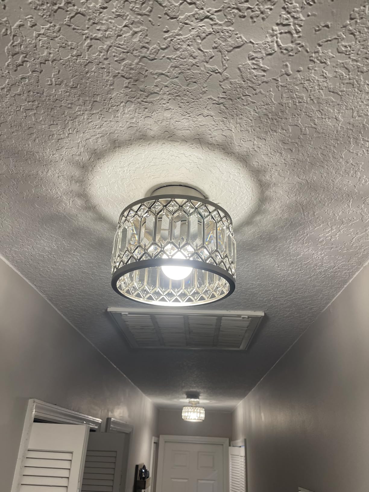 Rpzloila Crystal Ceiling Light Fixture, Modern Semi Flush Mount Ceiling Light,Crystal Chandelier for Kitchen Bedroom Bathroom Entryway Black (Bulb not Included) customer photo 2
